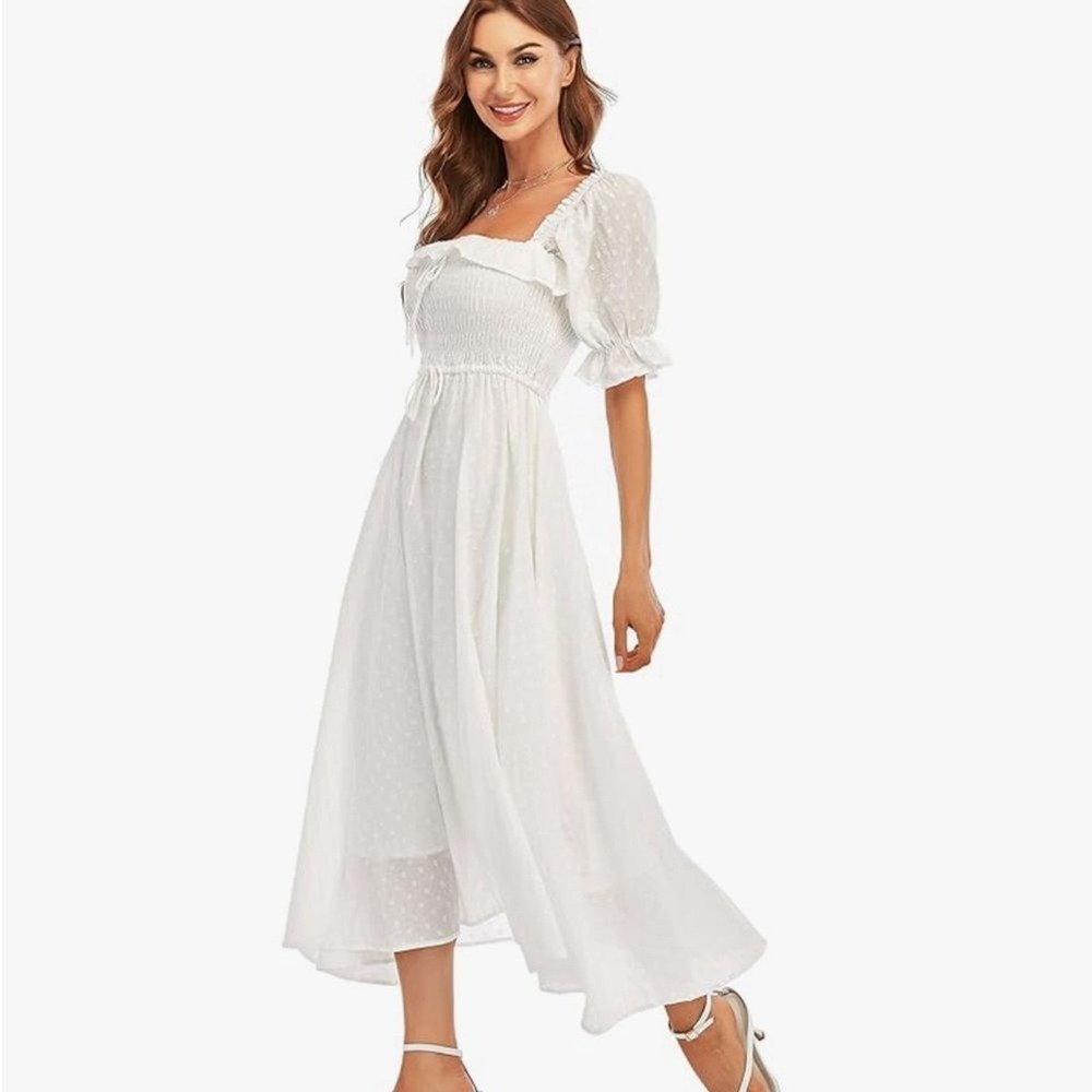 R.Yiposha Square Neck Half Sleeve Midi Dress XL Boho Milkmaid Victorian‎ NWT